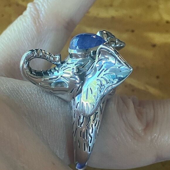 Natural Tanzanite Sterling Silver Cocktail Ring Size 7 - Picture 2 of 9